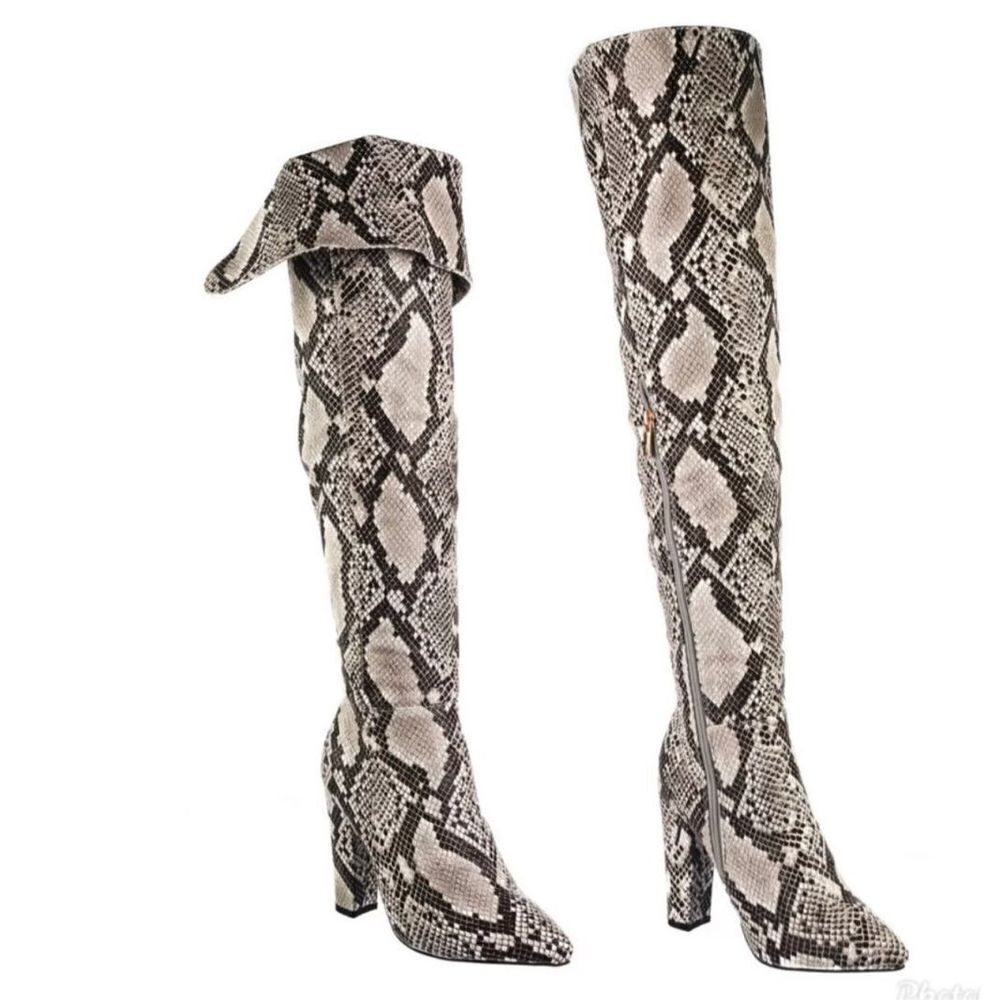 Bamboo Thigh High Snakeskin/Python Boots Size 6.5 New